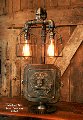 Steampunk Industrial Lamp / Indian  / Stove Door / Round Oak / #1242 - sold