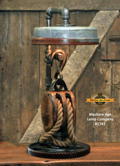 Steampunk Industrial / Antique Block and Tackle / Antique Chicken Feeder Shade / Gear / Lamp #1741 sold
