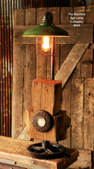 Steampunk Industrial Vintage Cabin Wood and Gear Lamp, Light , #669 - SOLD
