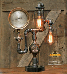 Steampunk Industrial Lamp / Antique Steam Gauge / Gear / Lamp #1731 - sold