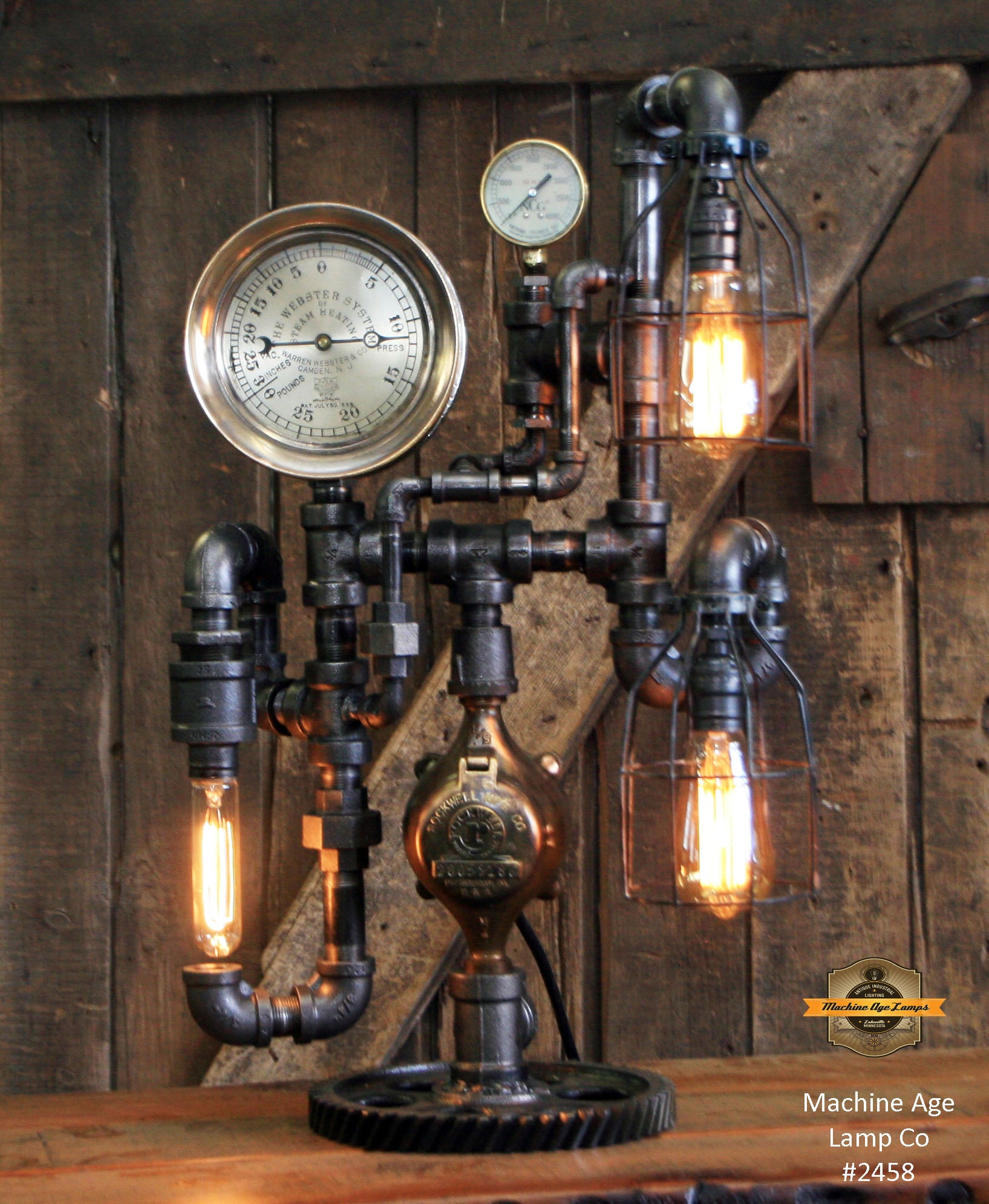Steampunk Industrial / Steam Gauge Lamp / Camden/ Gear / Lamp #2458