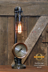 Steampunk Industrial Lamp / Antique Steam Test Gauge / Gear / Boston / Lamp #2118