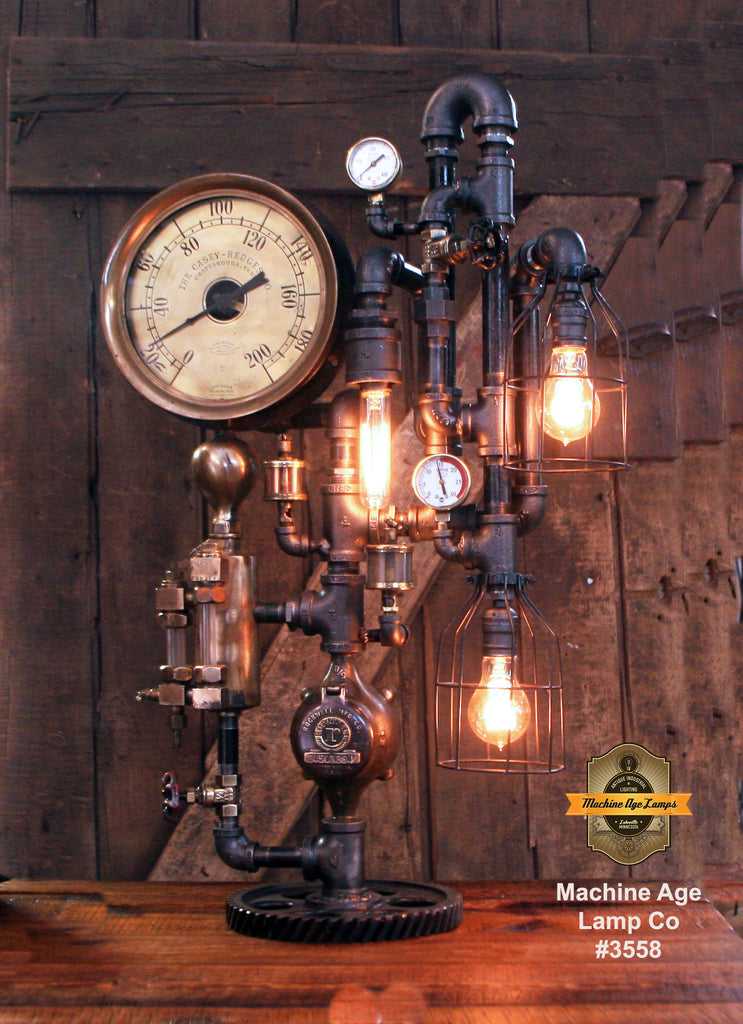 Steampunk Industrial / Steam Gauge Lamp / The Casey Hedges Co / Oiler / Lamp #3558