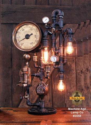 Steampunk Industrial / Steam Gauge Lamp / The Casey Hedges Co / Oiler / Lamp #3558