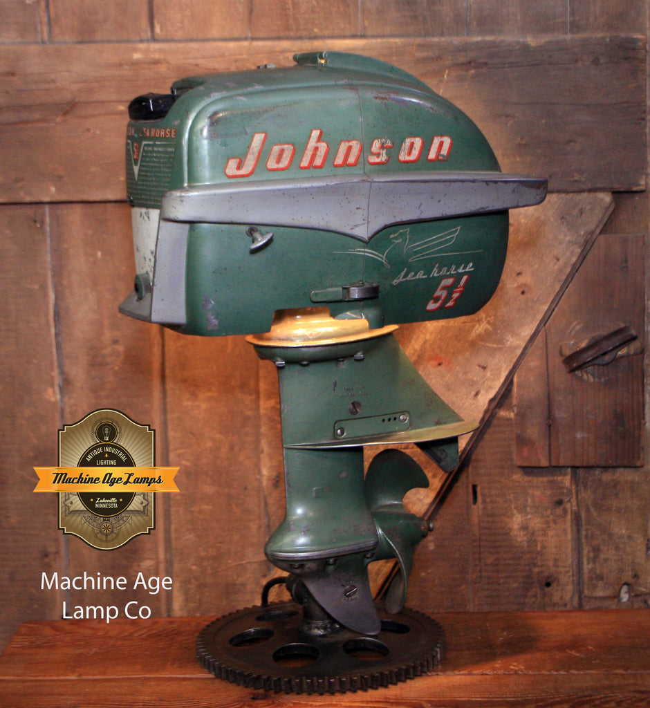 Steampunk Industrial / Antique Johnson Boat Motor / Nautical / Marine / Cabin / Lamp #3980 sold
