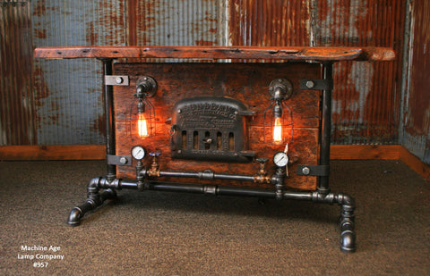 Steampunk Industrial Table / Console / Elyria Ohio / Sunbeam / Stove Door / #957 sold