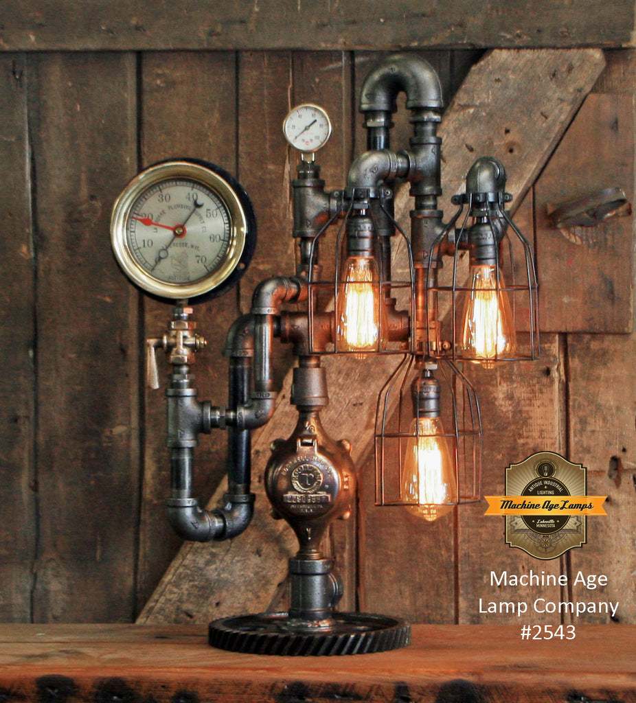 Steampunk Industrial Machine Age Lamp / Steam Gauge / Gear / Lamp #254
