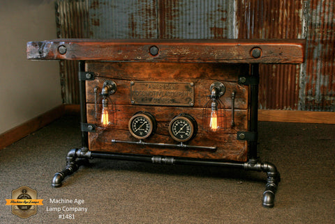 Steampunk Industrial Steam Locomotive Railroad Gauge Table / Barn Wood #1481 - SOLD