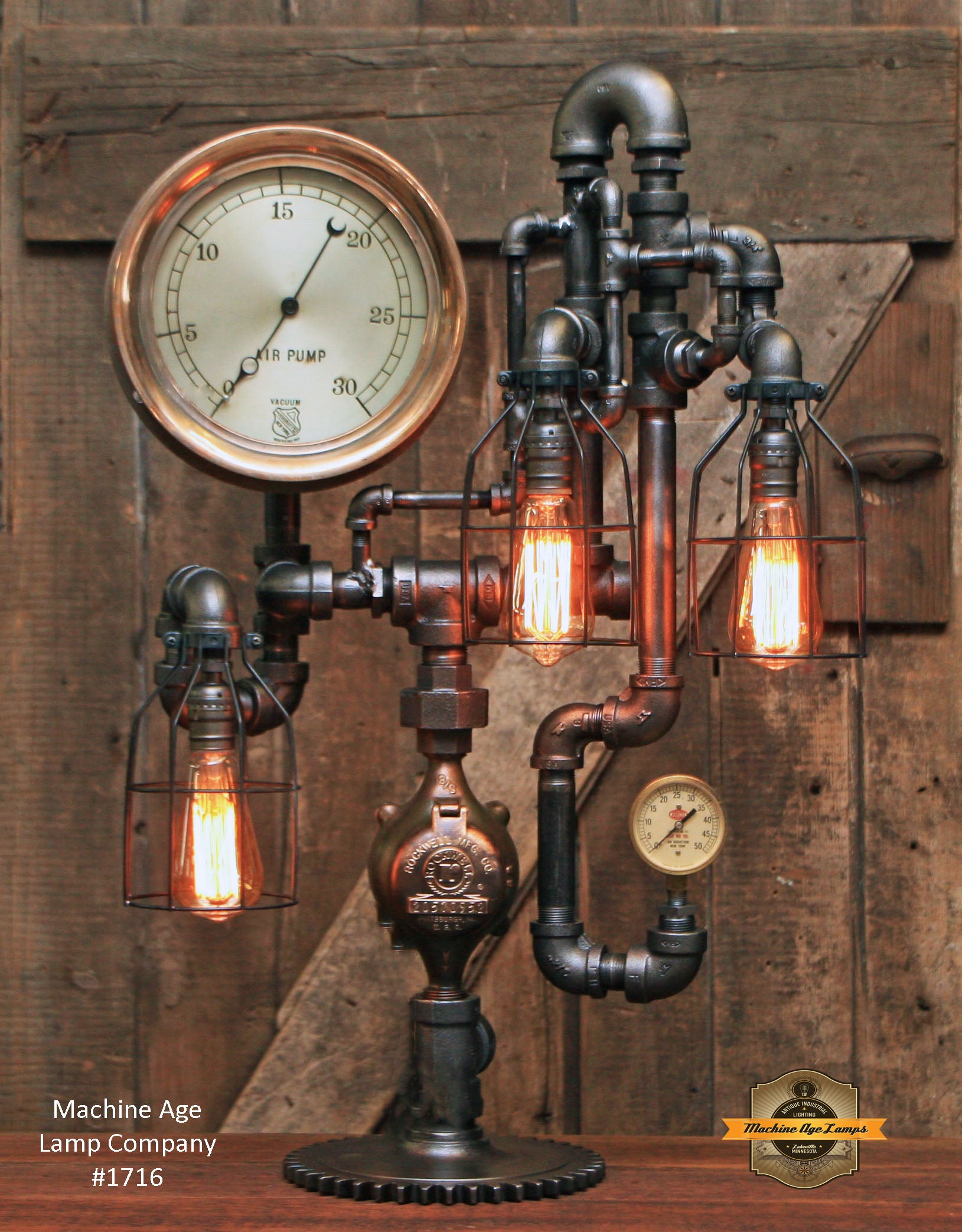 Steampunk Industrial Lamp / Steam Gauge / Gear / NY / Lamp #1716