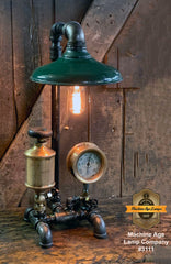 Steampunk Industrial / Antique Steam Gauge and Brass Oiler / Wilmerding / Lamp #3111