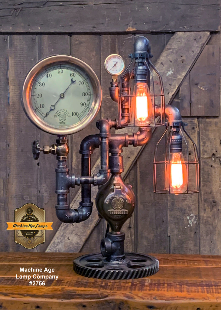 Steampunk Industrial / Machine Age Lamp / Antique Steam Gauge   / Lamp #2756