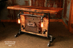 Steampunk Industrial Table or Lamp Stand, Antique Stove Door and Barn wood - #807 - SOLD