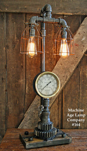 Steampunk Lamp, Antique Barn Wood and Pressure Gauge - #164