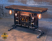 Steampunk Industrial Table / Pub, sofa console / Antique Furnace Door /  Barnwood / Table #4076