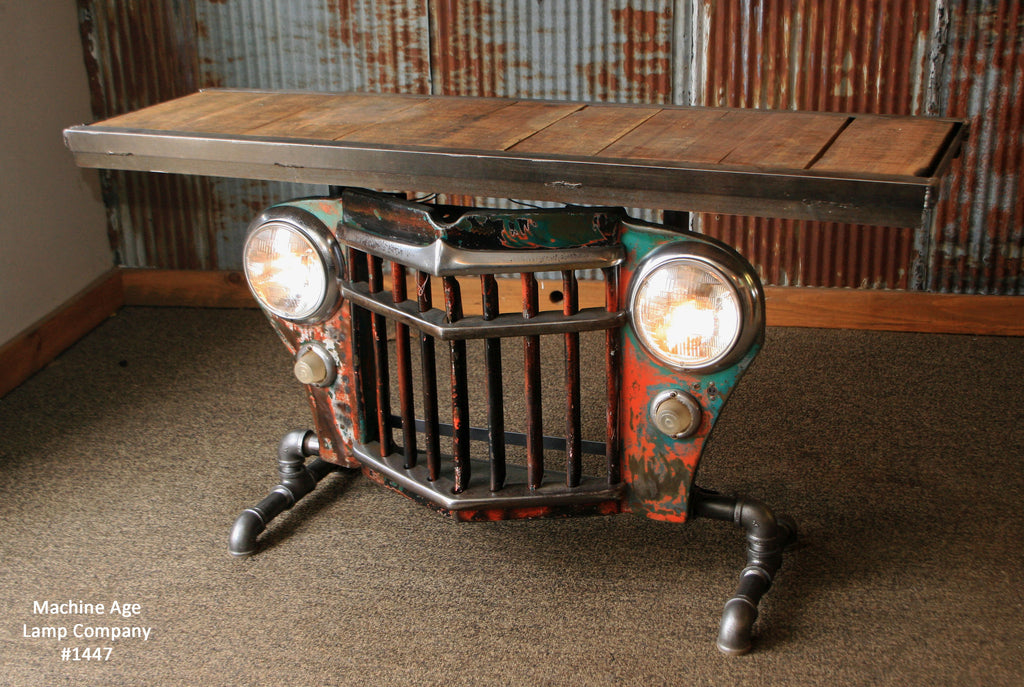 Steampunk Industrial Antique Jeep Willys Grille Table, Console - #1447 - SOLD