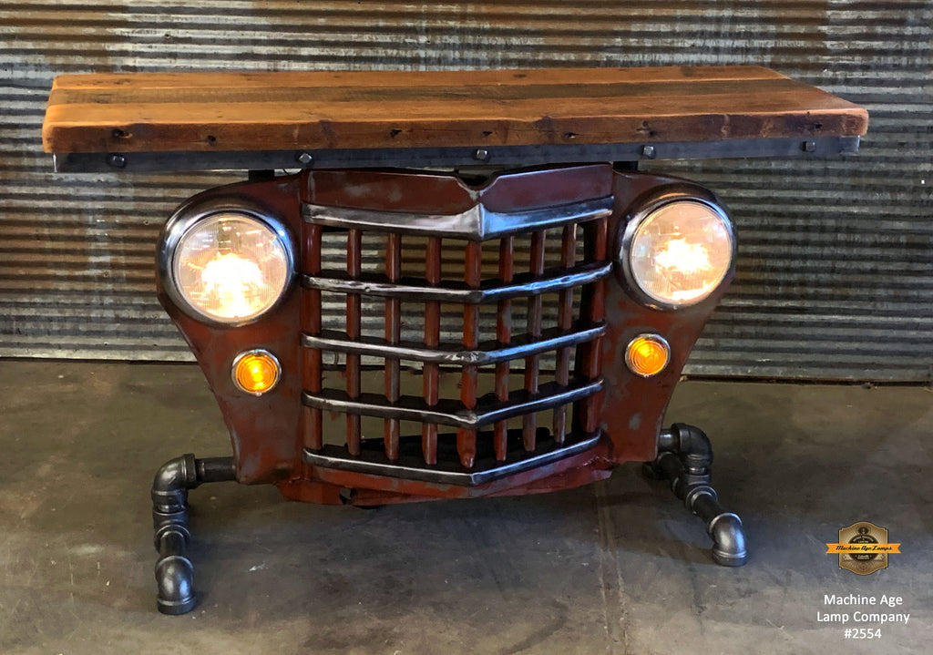 Steampunk Industrial / Automotive / Original vintage 50's Jeep Willys Grille / Table Sofa Hallway / RED /  Table #2654 sold