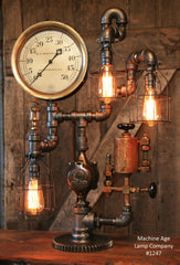 Steampunk Industrial Lamp, Steam Gauge and Oiler Gear #1247