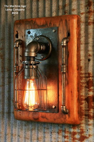 Steampunk, Industrial Barn Wood Wall Sconce, light, lamp, #659