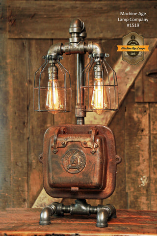 Steampunk Industrial Lamp / Indian  / Stove Door / Round Oak / #1519 sold