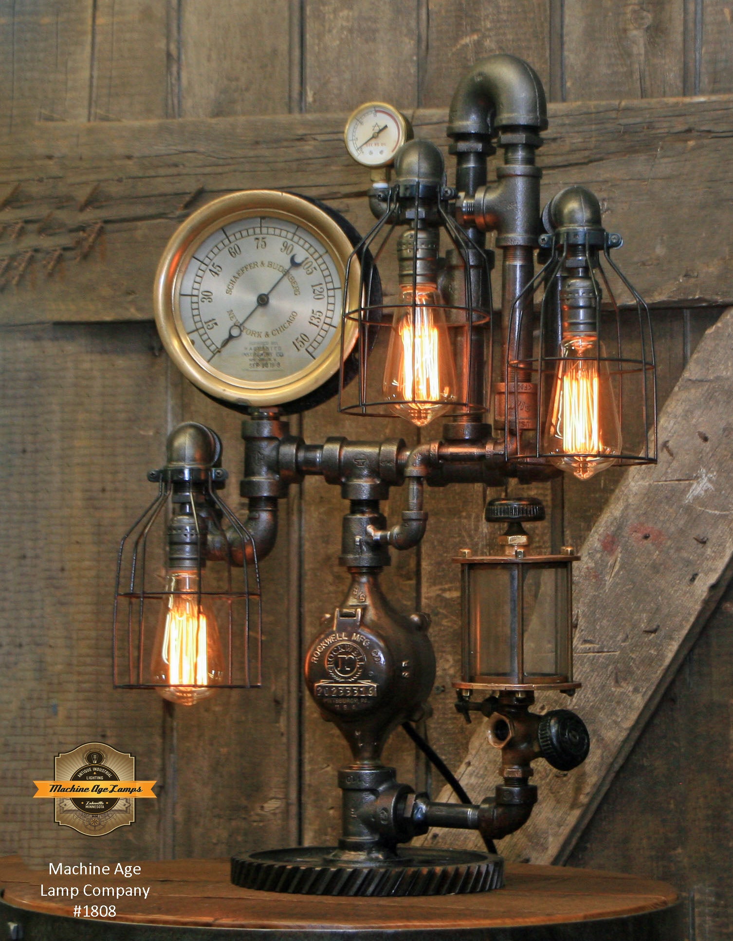 Steampunk Industrial / Vintage Brass Oiler and Steam Gauge / Chicago / Lamp #1808