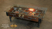 Steampunk Industrial Table / Coffee / Barn Wood / Gauges / Glass / Table #1750