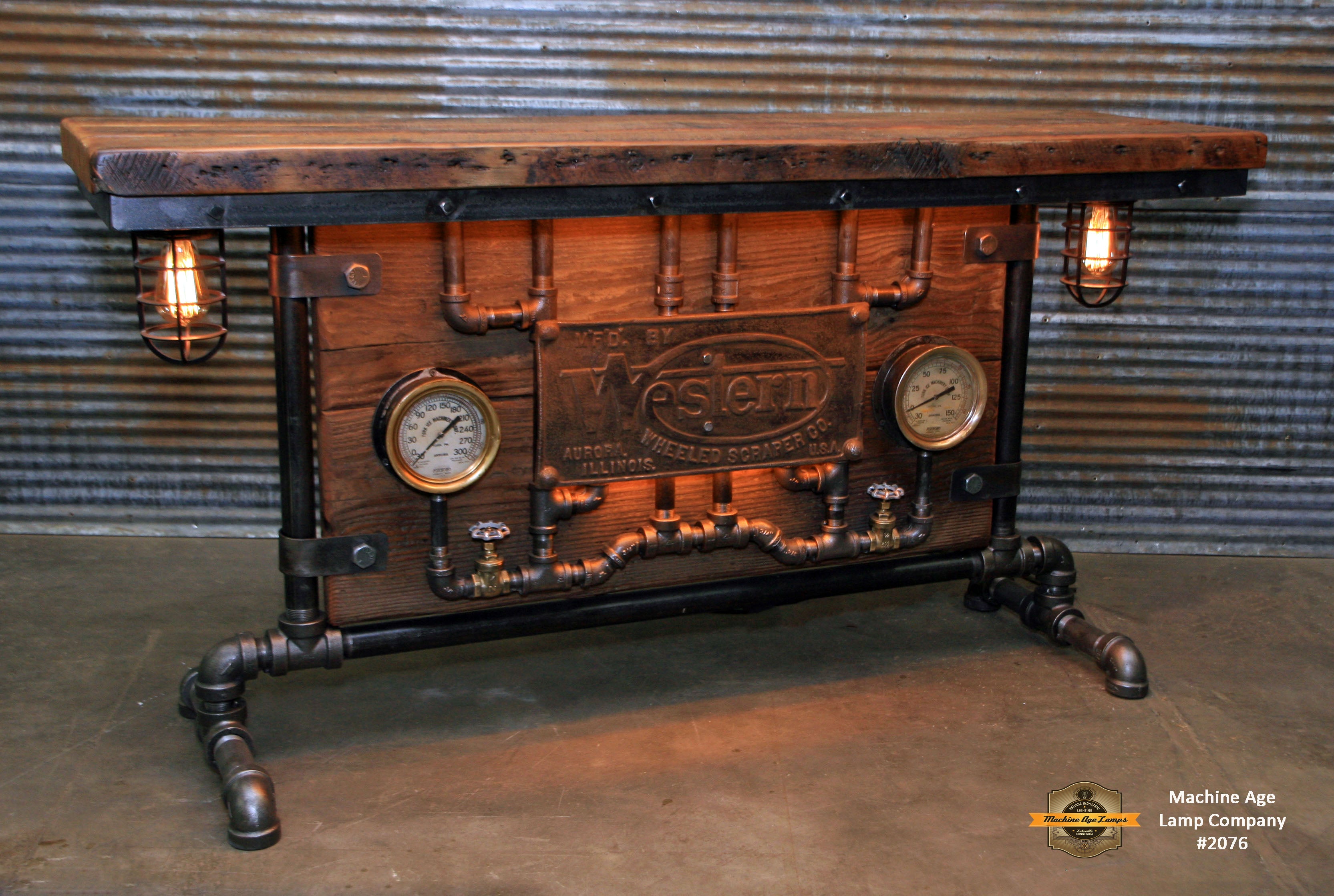 Steampunk Industrial / Barn wood / Steam Gauge / Table / Hallway Sofa / Table #2076