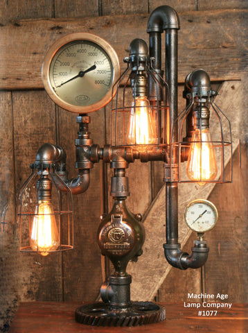 Steampunk Industrial Lamp, Steam Gauge,  #1077 sold