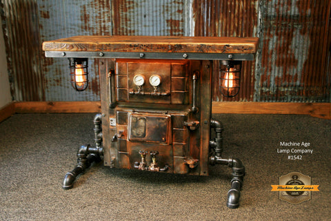 Steampunk Industrial / Antique Boiler Door / Lighting / Barn Wood / Console Hallway Sofa Table / #1542 sold