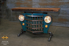 Steampunk Industrial / Original vintage 50's Jeep Willys Grille / Automotive  / Table Sofa Hallway / Greenish  / Table #2334