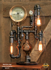 Steampunk Industrial / Antique 7" Steam Gauge Lamp / Chicago / Gear Base / Lamp #2172 sold