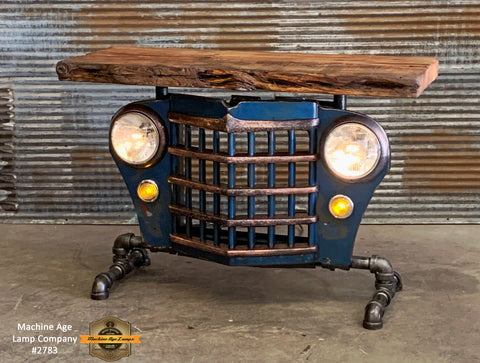 Steampunk Industrial / Automotive / Original vintage 50's Jeep Willys Grille / Table Sofa Hallway / Blue  / Table #2750