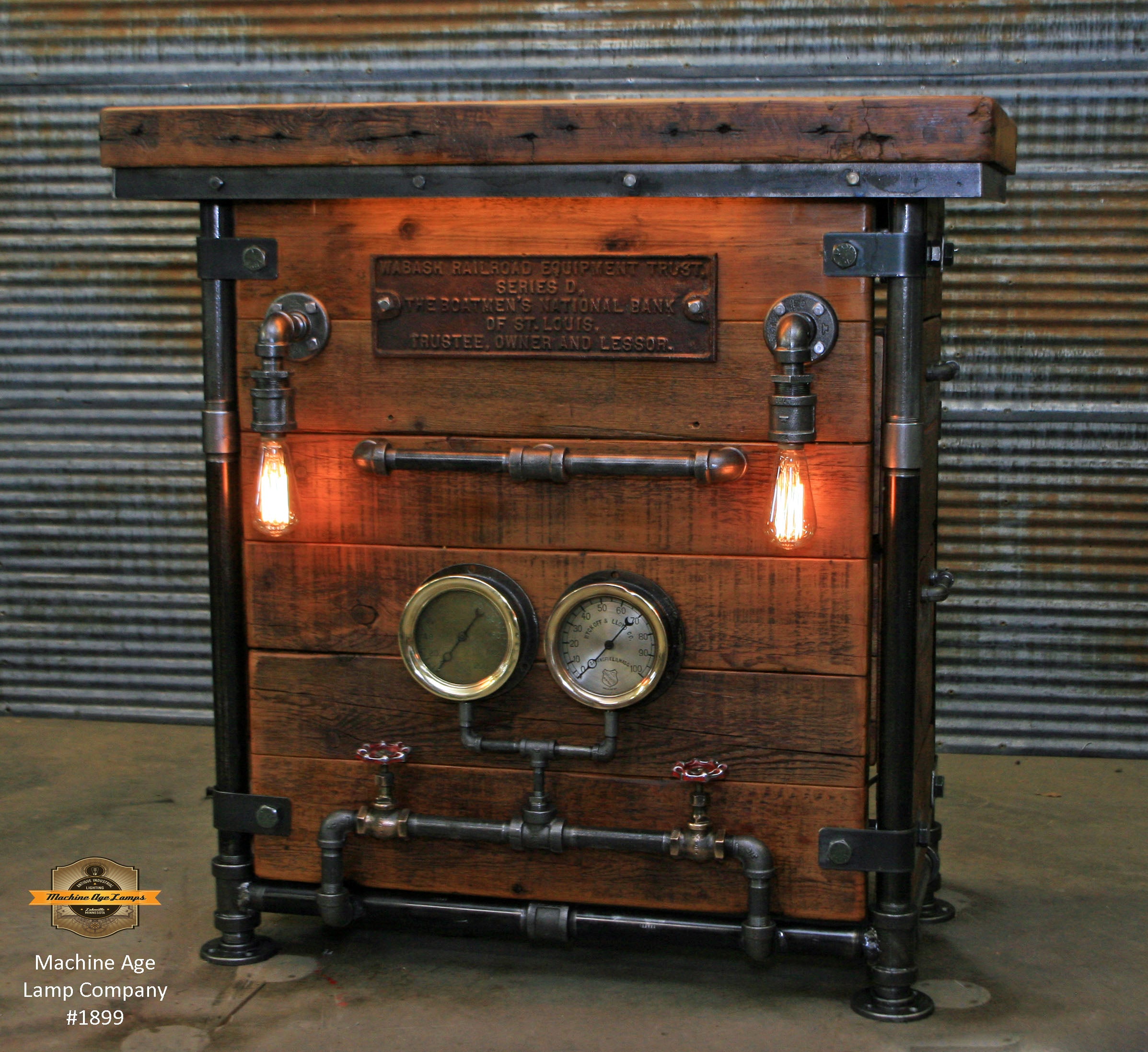 Steampunk Industrial / Pub or Bar Table / Barnwood / Steam gauge / Railroad / #1899