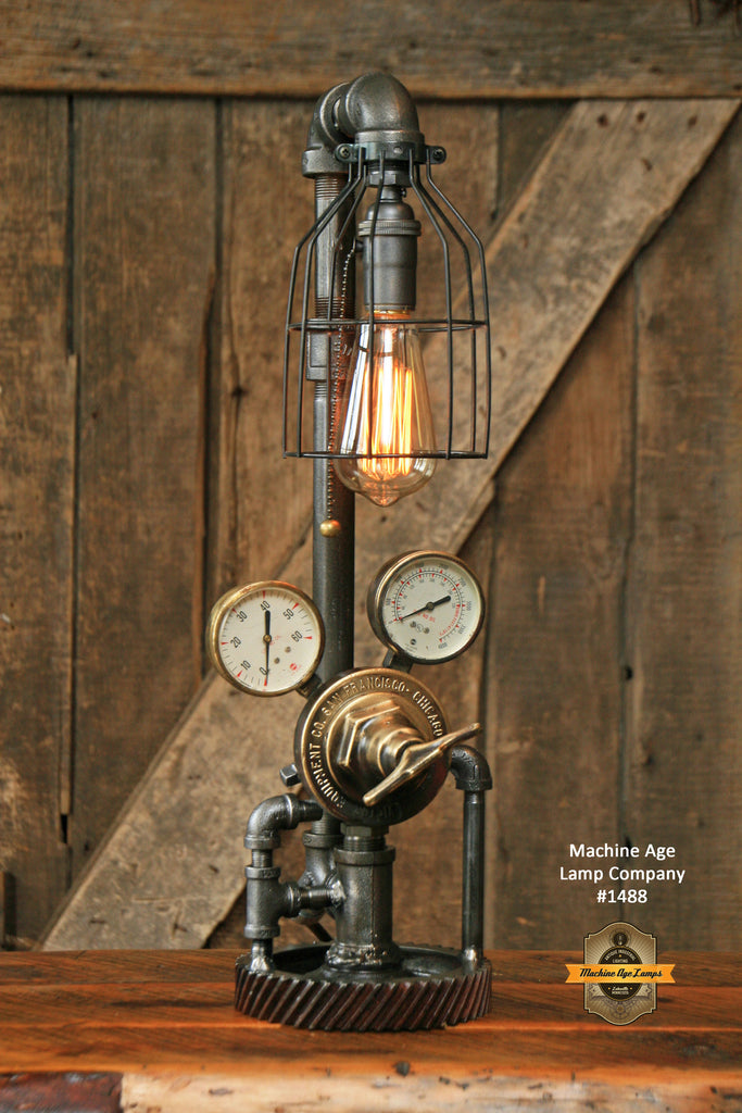 Steampunk Industrial Steam Gauge Lamp, Vintage Brass #1488 - SOLD