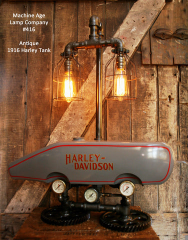 Steampunk Industrial Lamp, 1916 Antique Harley Davidson Motorcycle Gas Tank Light - Lamp #416