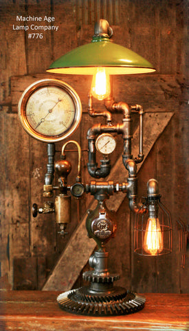 Steampunk Industrial, Steam Gauge and Brass Oiler Lamp - #776 - SOLD