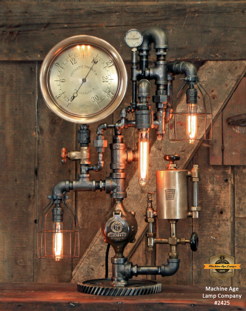 Steampunk Industrial / Antique 10" Steam Gauge / Philadelphia / Gear / Lamp #2425