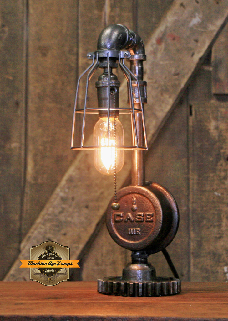 Steampunk Industrial / Antique Case  Tractor Wheel Hub / Gear / Lamp #2701
