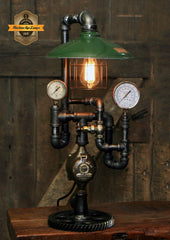 Steampunk Industrial Lamp / Antique Steam Gauge / Antique Service Station Shade / Gear / Lamp #4014