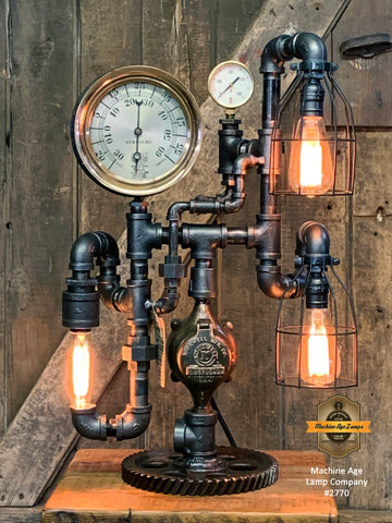 Steampunk Industrial / Machine Age Lamp / Antique Steam Gauge  / Lamp #2770 sold