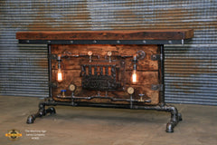 Steampunk Industrial / Antique Boiler Stove Door / Steam Gauge / Barn Wood / table #1891