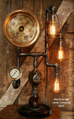 Steampunk Lamp, Amazing Antique 10" Steam Gauge and Gear Base #419 - SOLD