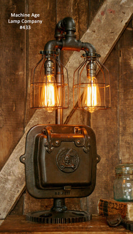 Steampunk Industrial, Indian Stove Door Lamp, #433 - SOLD