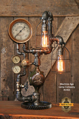 Steampunk Industrial Steam Gauge Lamp, Railraod Locomotive #1463 - SOLD