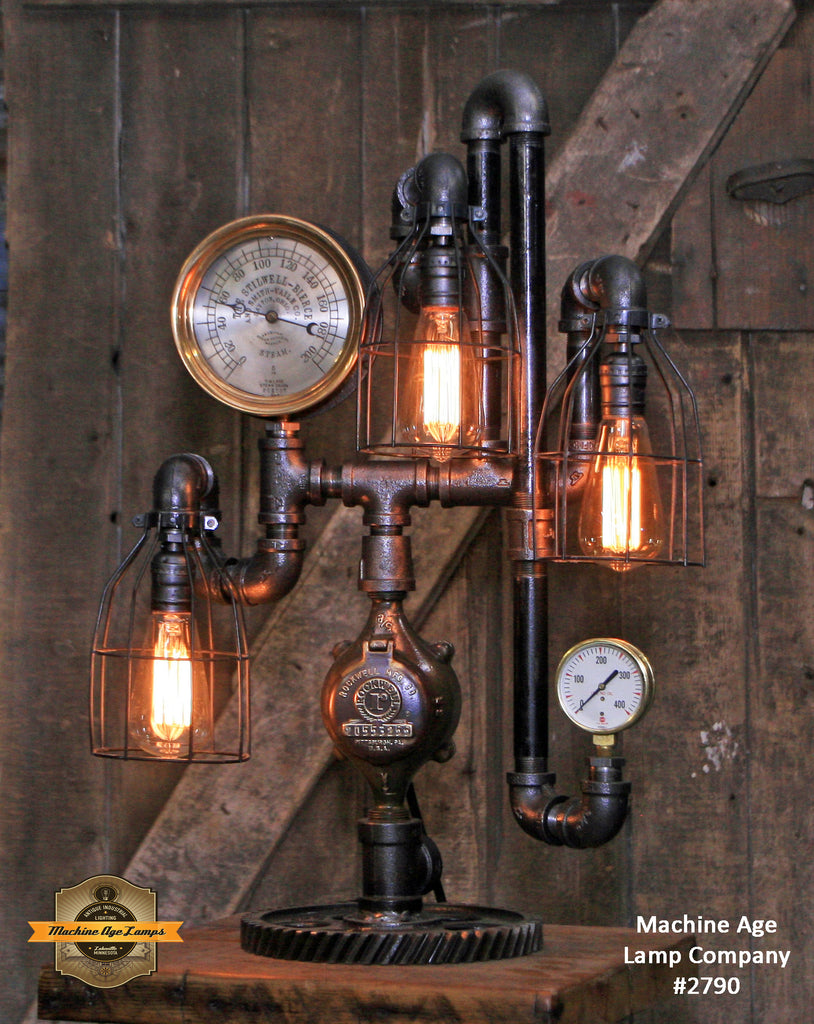Steampunk Industrial / Machine Age Lamp / Antique Steam Gauge  /  Lamp #2790 sold