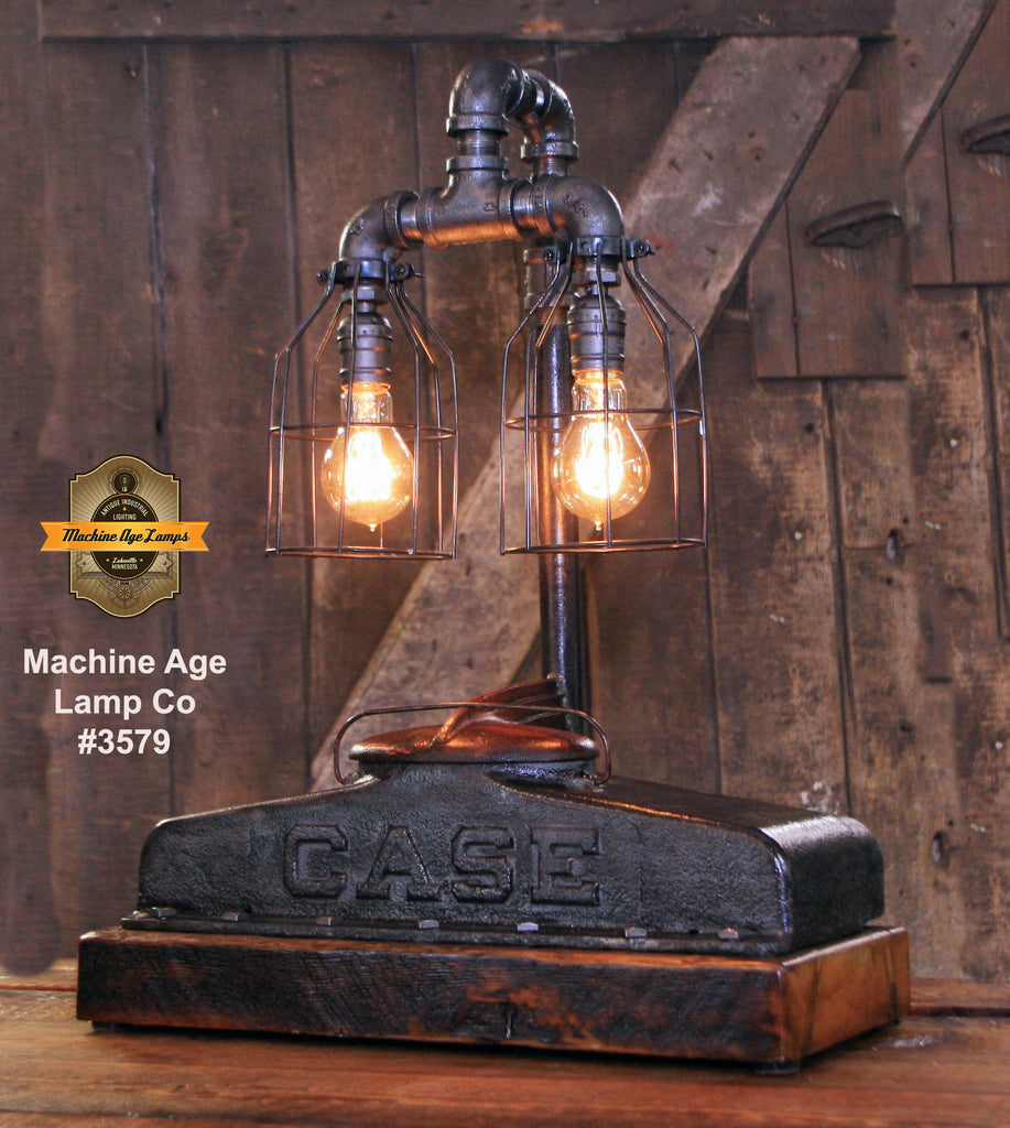 Steampunk Industrial Table Lamp / Antique Case Farm Tractor / Barnwood base /  Lamp #3579
