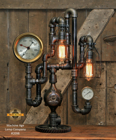 Steampunk Industrial / Machine Age Lamp / Steam Gauge / Gear / Lamp #2098