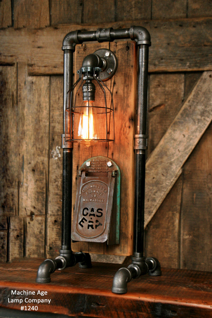 Steampunk Industrial Lamp / Barn Wood / Stove Door / Milwaukee  / #1240 sold