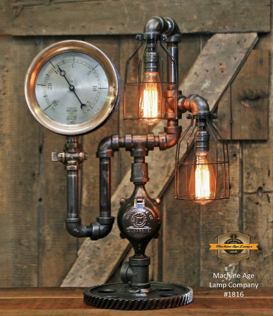 Steampunk Industrial Lamp / Antique Steam Gauge / Gear / Lamp #1816 sold