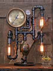 Steampunk Industrial / Antique 8" Steam Gauge Lamp / Gear Base / Lamp #2163 sold