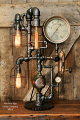 Steampunk Industrial Lamp, Steam Gauge, Oiler and Gear #913